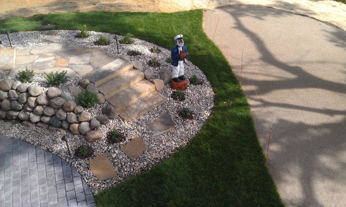 Backyard landscaping contractor work